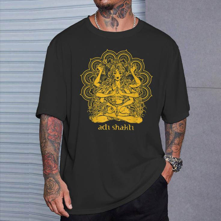 Adi Shakti Herren T-Shirt, Spirituelles Yoga Motiv Gold auf Schwarz Geschenke für Ihn