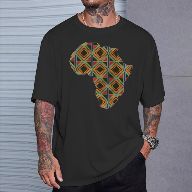 Africa Map Kente Pattern Blue African Ghana Style Ankara T-Shirt Gifts for Him