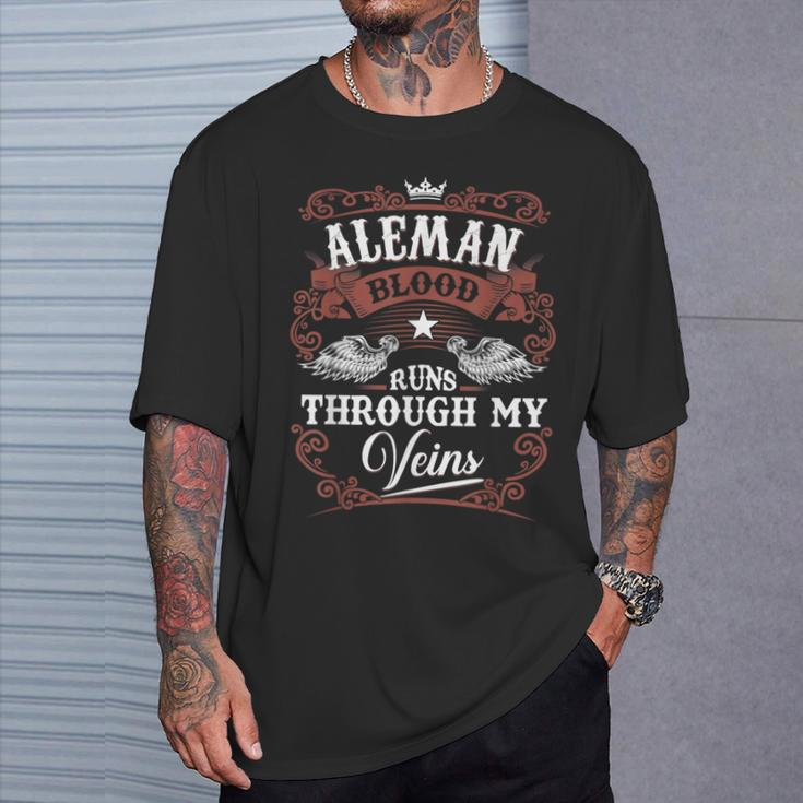 Aleman Blood Runs Through My Veins Vintage Family Name T-Shirt Gifts for Him