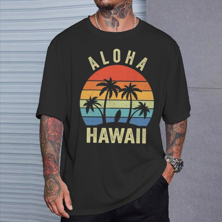 Aloha Hawaii Hawaiian Island Palm Beach Surfboard Surf T-Shirt Gifts for Him
