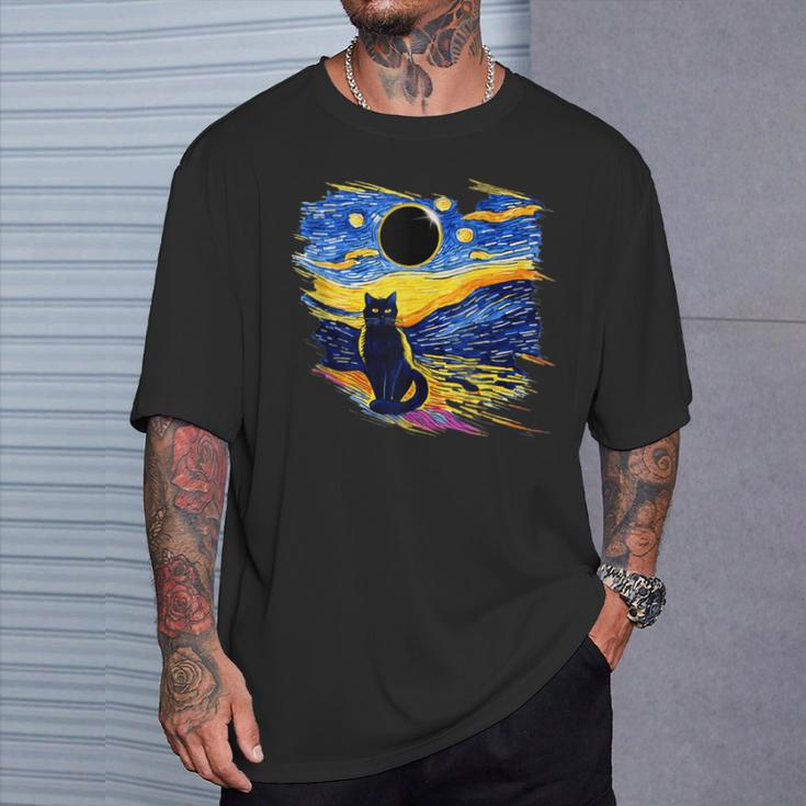America Totality Solar Eclipse 2024 Starry Night Van Gogh T-Shirt Gifts for Him