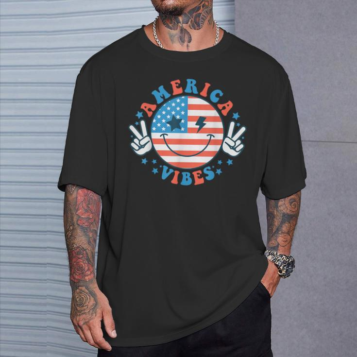 America Vibes Happy Face Smile American Flag 4Th Of July T-Shirt Gifts for Him