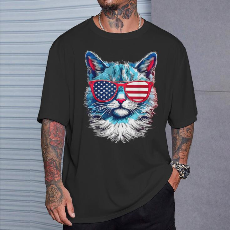American Cat Sunglasses Usa Flag 4Th Of July Memorial Day T-Shirt Gifts for Him