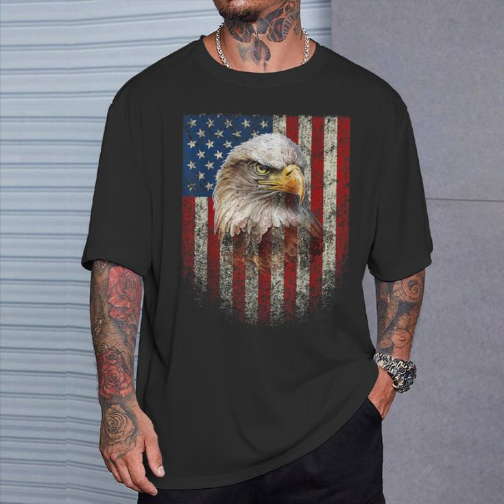 American Flag Bald Eagle Patriotic Red White Blue T-Shirt Gifts for Him