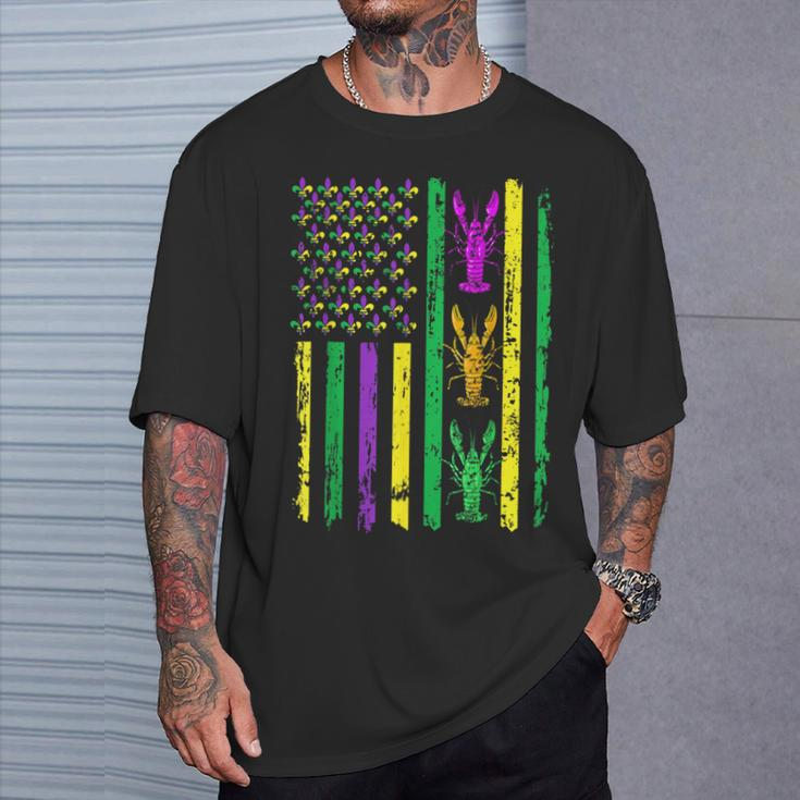 American Flag Mardi Gras Mardi Gras Crawfish Outfit T-Shirt Gifts for Him