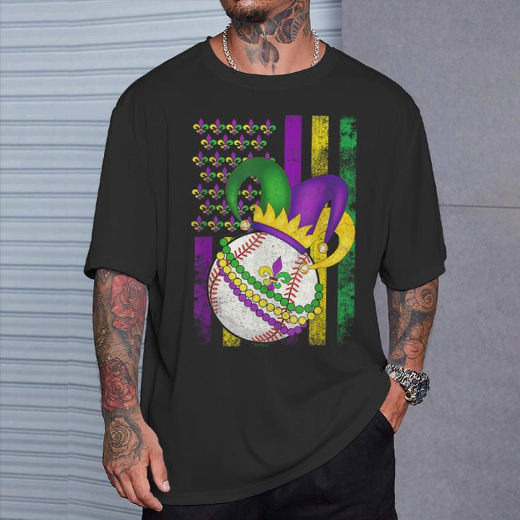 American Flag Mardi Gras Fleur De Lis Baseball Ball T-Shirt Gifts for Him