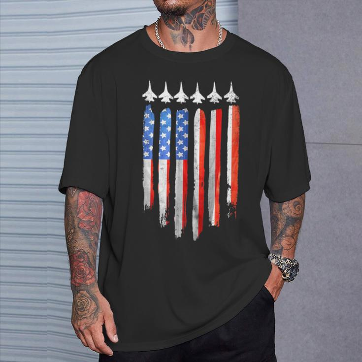 American Flag Usa Fighter Jet Patriot F16 Formation T-Shirt Gifts for Him
