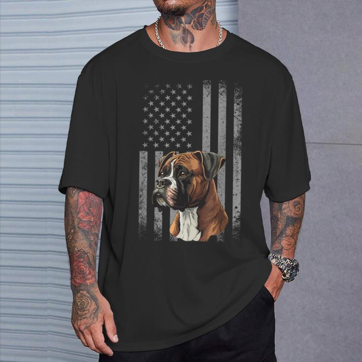 American Flag Usa Patriot Boxer Dog Dad T-Shirt Gifts for Him