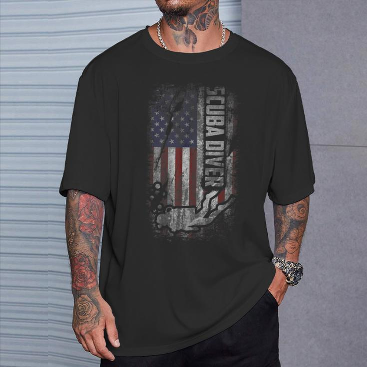 American Scuba Diving Patriot Usa Flag Scuba Diver T-Shirt Gifts for Him