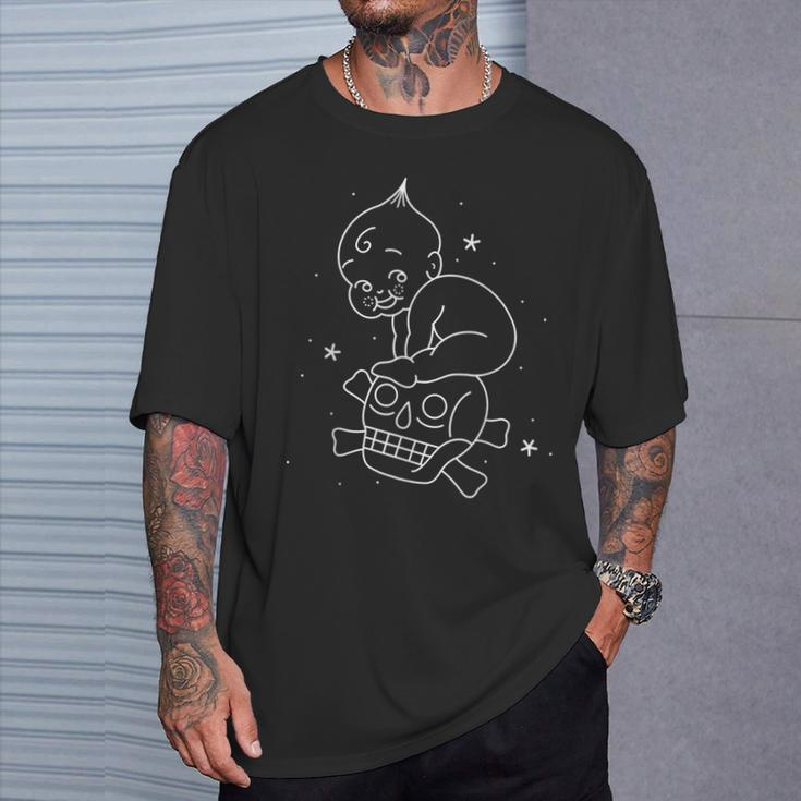 American Traditional Kewpie Doll And Skull Outline Tattoo T-Shirt Gifts for Him