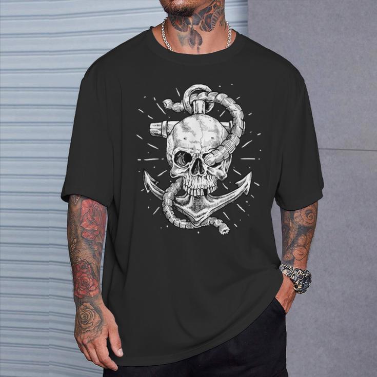 Anchor And Skull Boat Captain Maritime Skeleton T-Shirt Gifts for Him