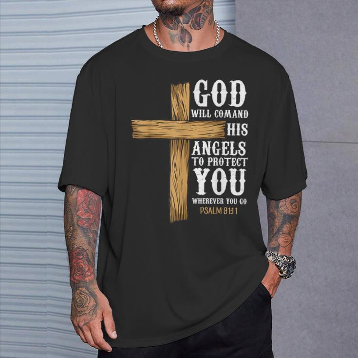 Angels Bible Verse Psalm 9111 Church Religion T-Shirt Gifts for Him