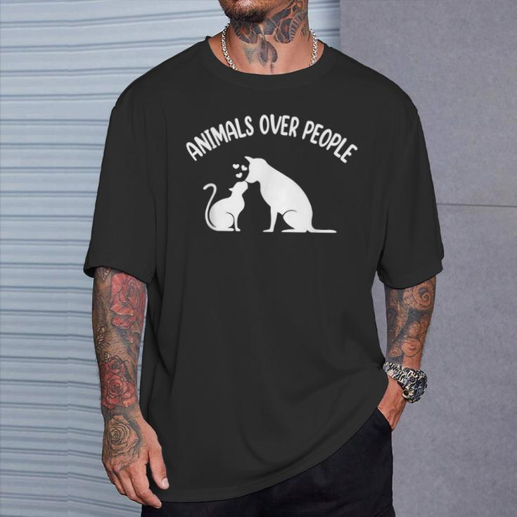Animals Over People Animal Lover Vegan Plant Based Veganism T-Shirt Gifts for Him