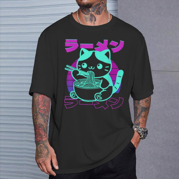 Anime Kawaii Ramen Cat 80S Retro Japanese Noodle Aesthetic T-Shirt Gifts for Him