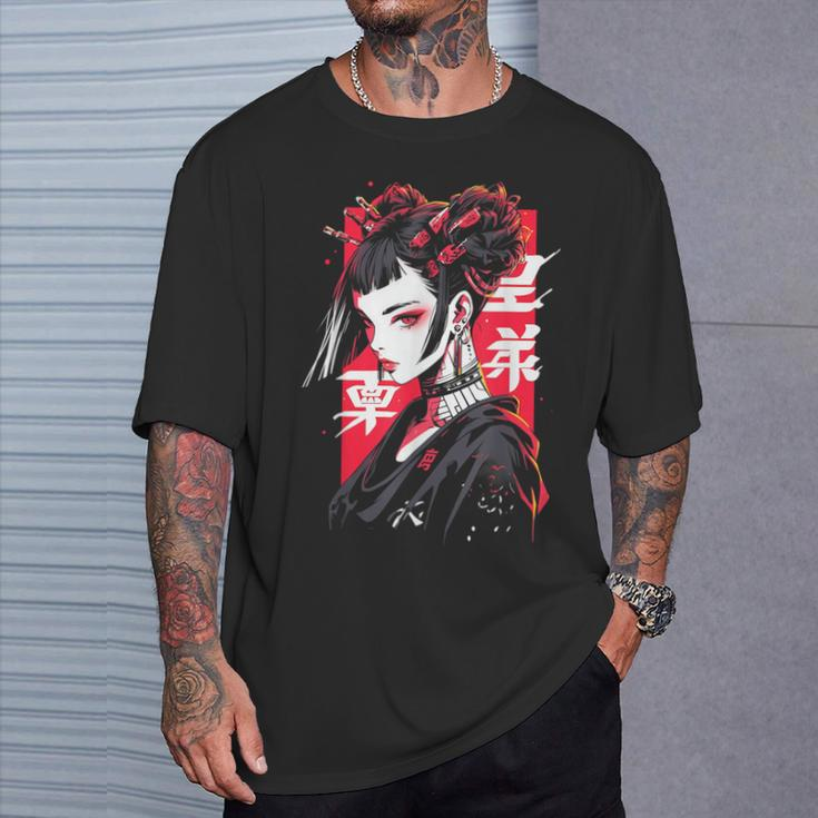 Anime Manga Cyberpunk Aesthetic Techwear Harajuku Punk Black T-Shirt Geschenke für Ihn