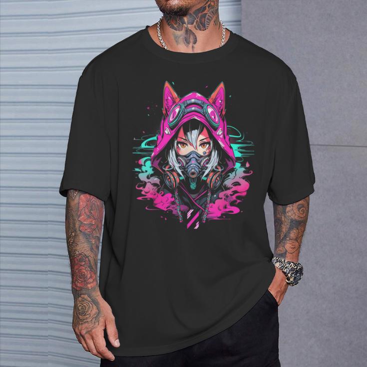 Anime Manga Kitsune Cyberpunk Aesthetic Techwear Harajuku T-Shirt Geschenke für Ihn