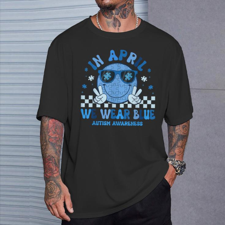 In April We Wear Blue Autism Awareness Hippie Face T-Shirt Gifts for Him