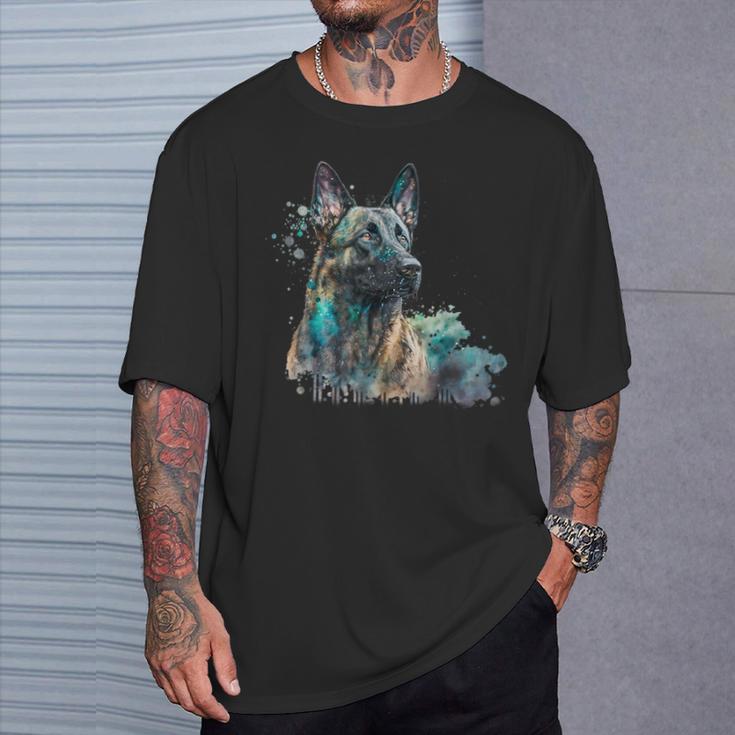 Aquarell Splash Dutchie Hollandse Herder Dutch Shepherd T-Shirt Geschenke für Ihn