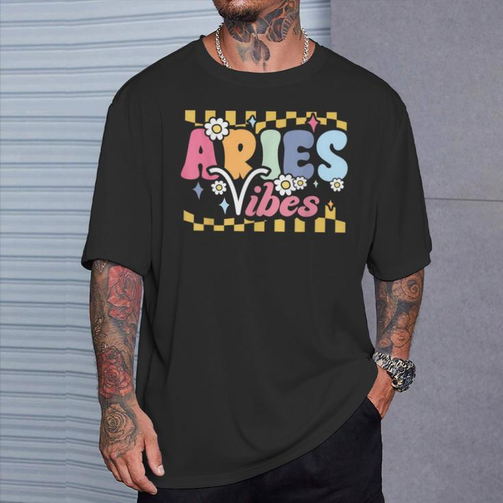 Aries Vibes Zodiac March April Birthday Astrology Groovy T-Shirt Gifts for Him