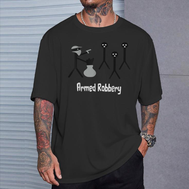Armed Robbery Robber Stick Figure Stick Man Printed T-Shirt Gifts for Him