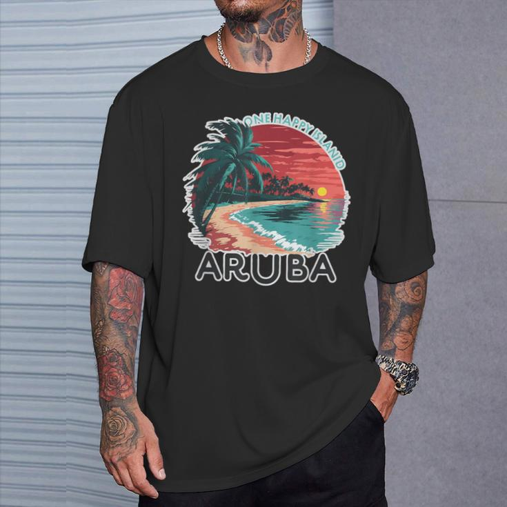 Aruba's One Happy Island Beautiful Sunset Beach T-Shirt Gifts for Him
