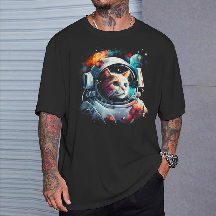 Astronaut Cat Or Space Cat On Galaxy Cat Lover T-Shirt Gifts for Him