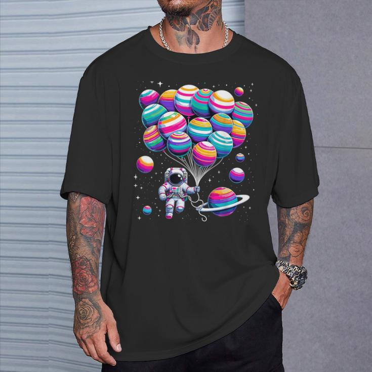 Astronaut Holding Planet Balloons Stem Science T-Shirt Gifts for Him