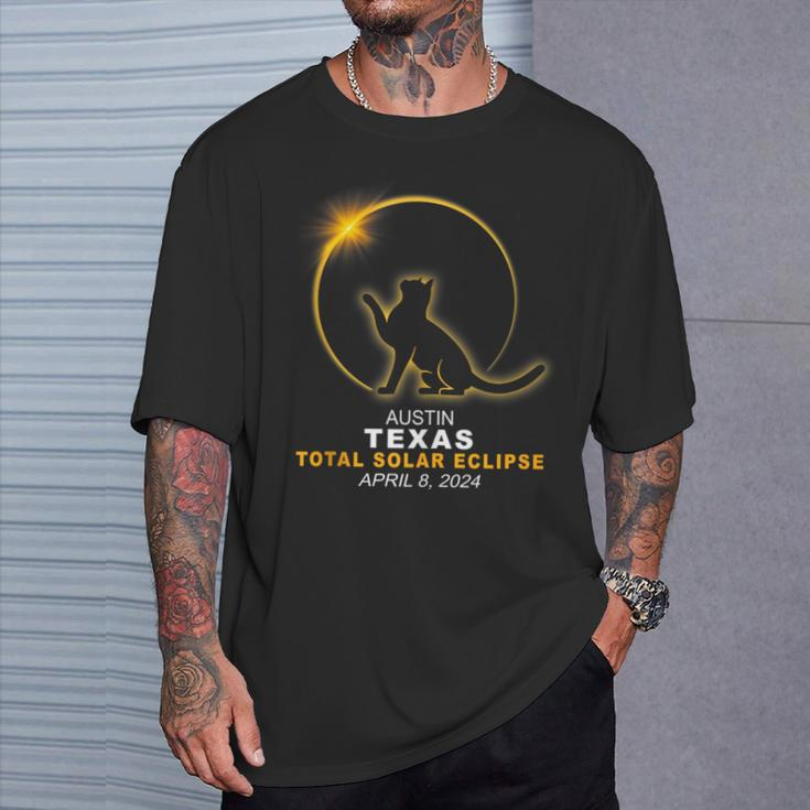 Austin Texas Cat Total Solar Eclipse 2024 T-Shirt Gifts for Him