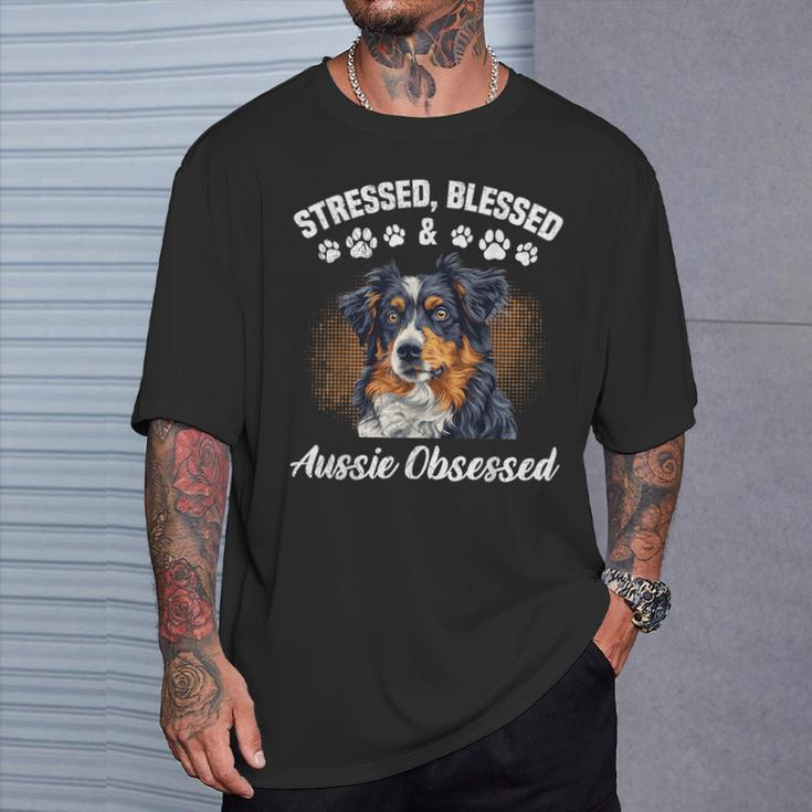 Australian Shepherd Stressed Blessed Aussie Lustig Besitzer T-Shirt Geschenke für Ihn