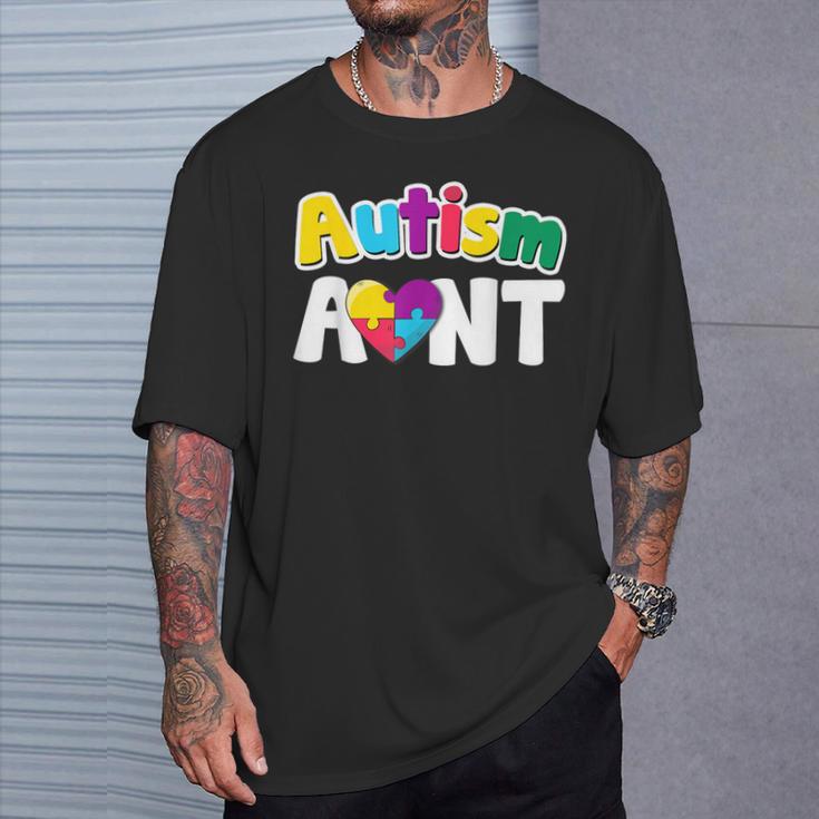 Autism Aunt Awareness Puzzle Pieces Colors T-Shirt Gifts for Him