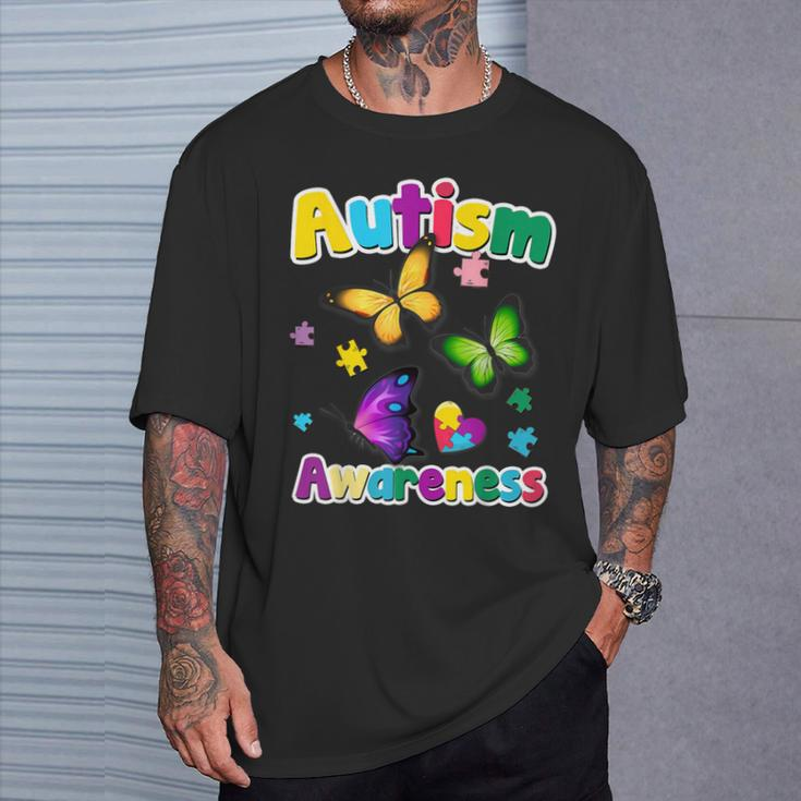 Autism Awareness Butterfly Puzzle Pieces T-Shirt Gifts for Him