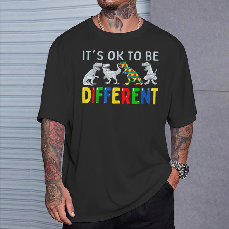 Autism Awareness Dinosaur Kid Boys It's Ok To Be Different T-Shirt Gifts for Him