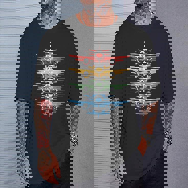 Aviation Airplane Flying Airline Colorful Enthusiast Pilot T-Shirt Gifts for Him