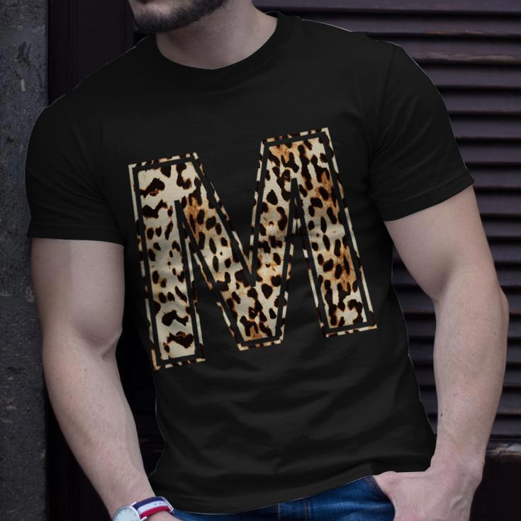 Awesome Letter M Initial Name Leopard Cheetah Print T-Shirt Gifts for Him
