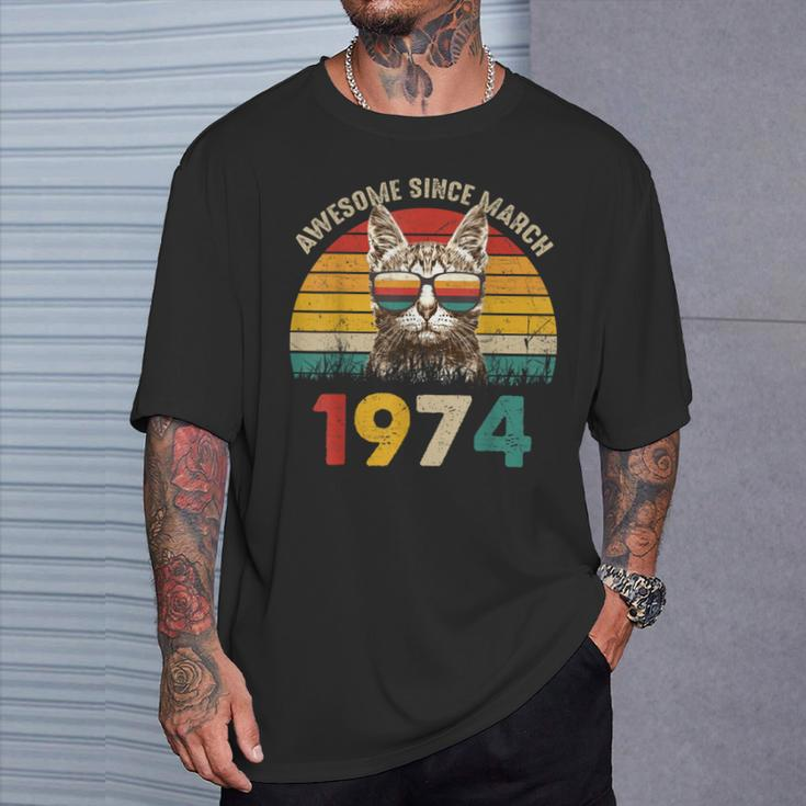 Awesome Since March 1974 Vintage Cat 50Th Birthday T-Shirt Gifts for Him