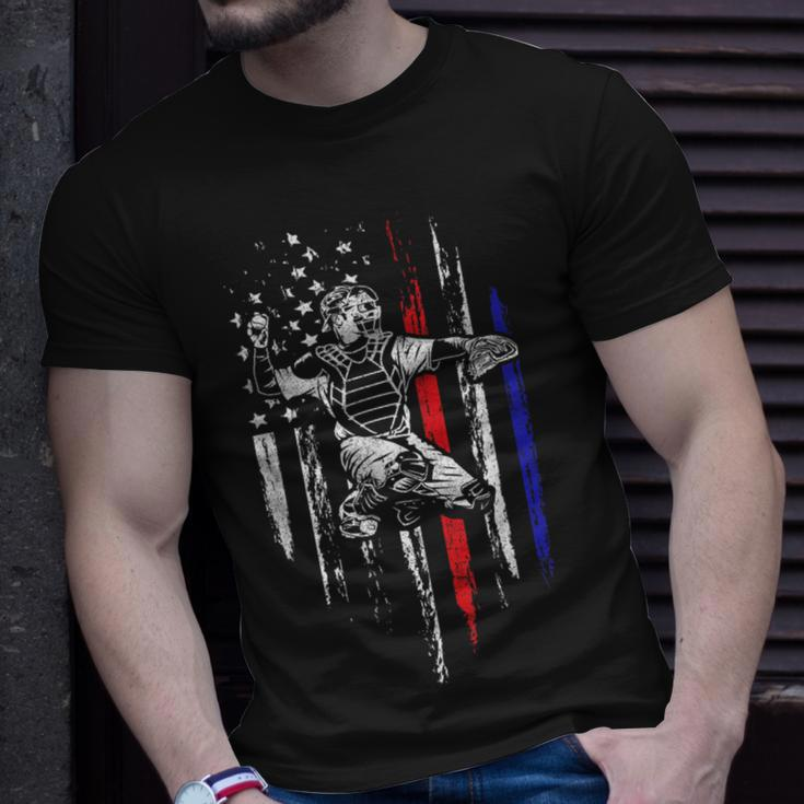 Baseball American Flag Patriotic Catcher 4Th Of July T-Shirt Gifts for Him