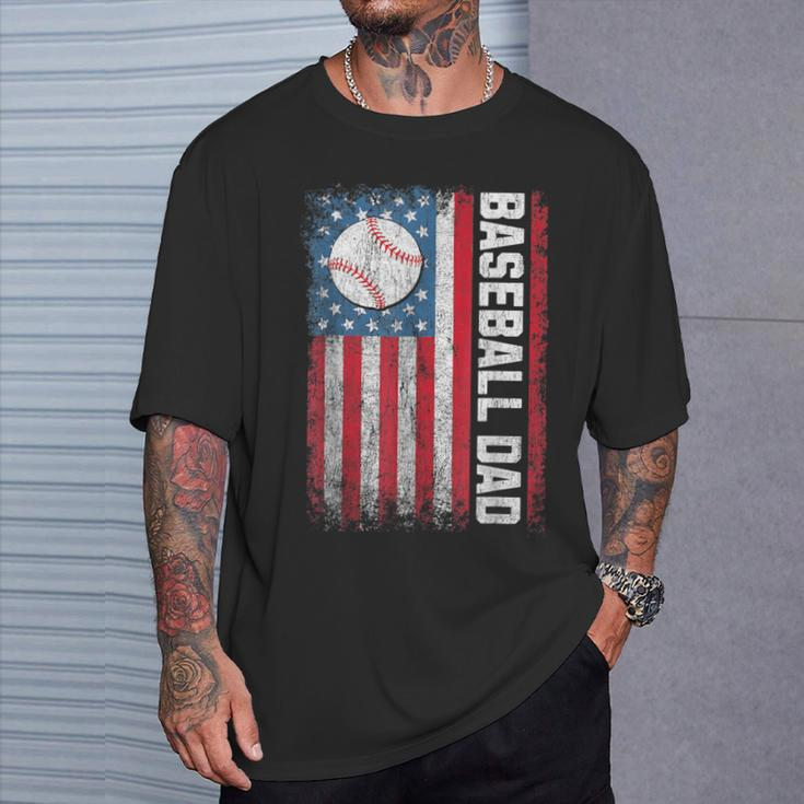 Baseball Dad Usa American Flag Patriotic Dad Father's Day T-Shirt Gifts for Him