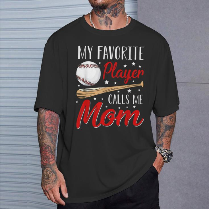 Baseball My Favorite Player Calls Me Mom Heart Mother T-Shirt Gifts for Him