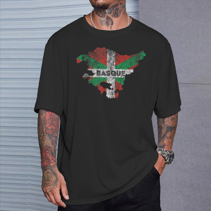Basque Map And Flag Souvenir Distressed Basque T-Shirt Gifts for Him