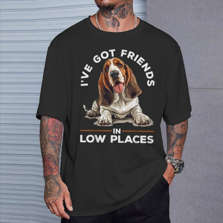 Basset Hound Dog Breed I've Got Friends In Low Places T-Shirt Gifts for Him