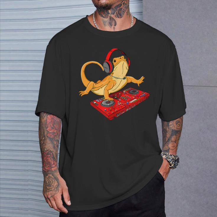 Bearded Dragon Dj Sound Tech Red Headphone Music Lizard T-Shirt Gifts for Him