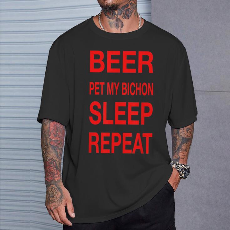 Beer Pet Bichon Sleep Repeat Red CDogCuteLove T-Shirt Gifts for Him