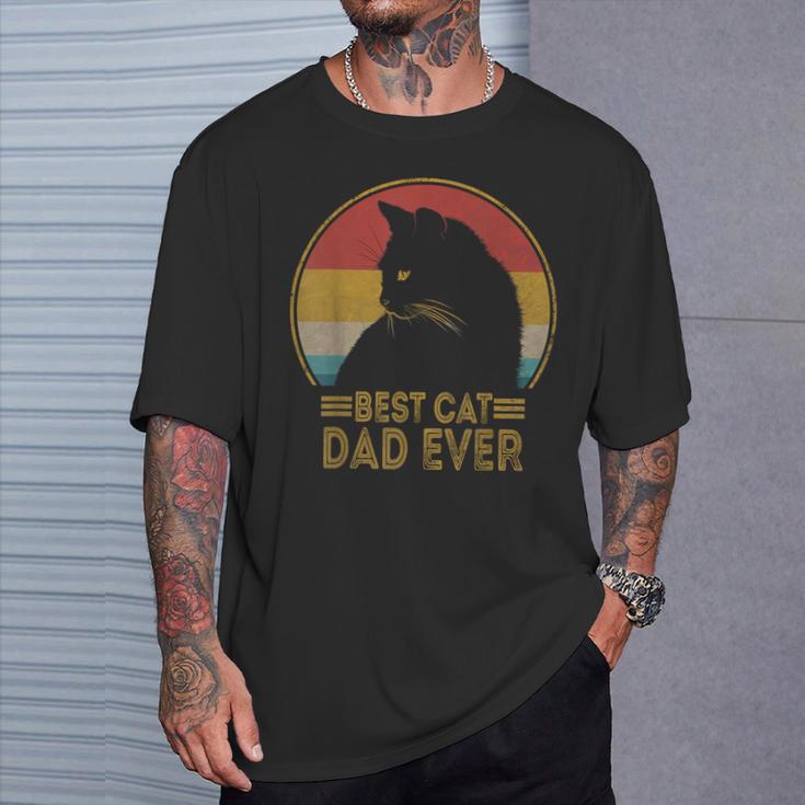 Best Cat Dad Ever Retro Sunset Daddy Cat Father's Day T-Shirt Gifts for Him