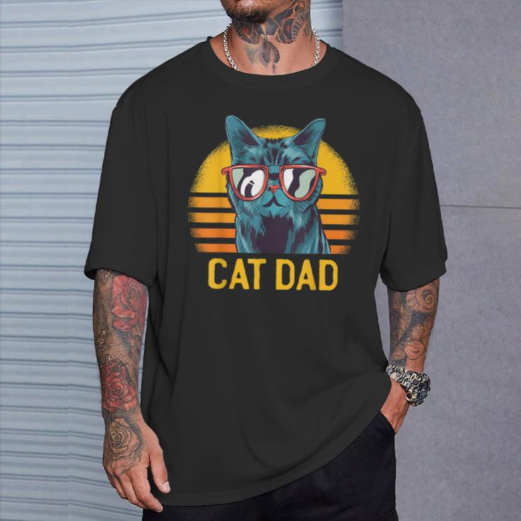 Best Cat Dad Fathers Day Kitty Daddy Papa Vintage T-Shirt Gifts for Him