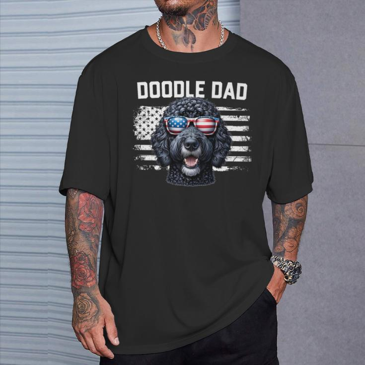 Best Doodle Dad American Flag Black Goldendoodle Dad T-Shirt Gifts for Him