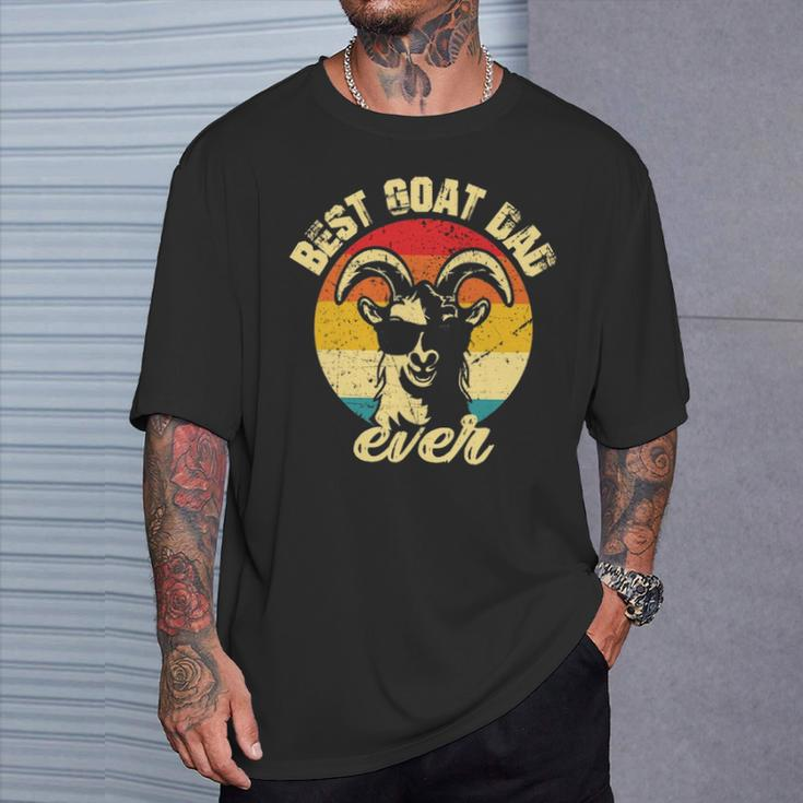 Best Goat Dad Ever Face Retro Vintage Sunset T-Shirt Gifts for Him