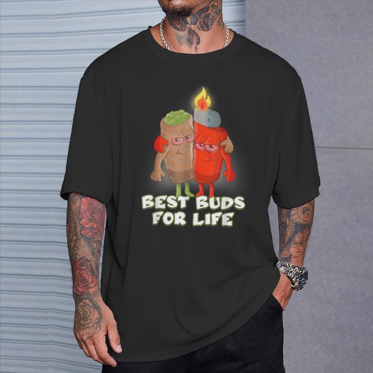 Beste Buds For Life Lighter And Joint Kiffer Kiffen Grass T-Shirt Geschenke für Ihn