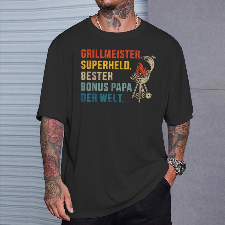 Bester Bonus Papa Superheld Grillmeister Zumatertag T-Shirt Geschenke für Ihn