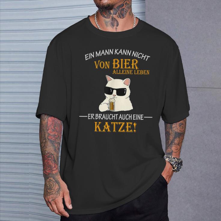 Bier Und Coole Katzen Lustiger Spruch Katzenbesitzer Papa T-Shirt Geschenke für Ihn