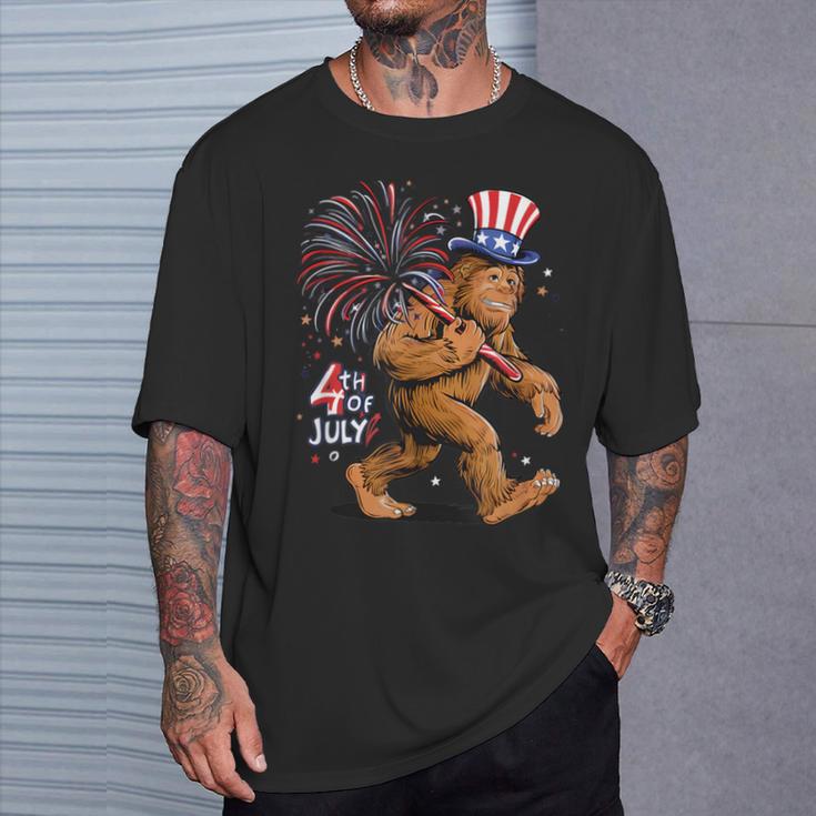 Bigfoot Sasquatch 4Th Of July Fireworks T-Shirt Gifts for Him